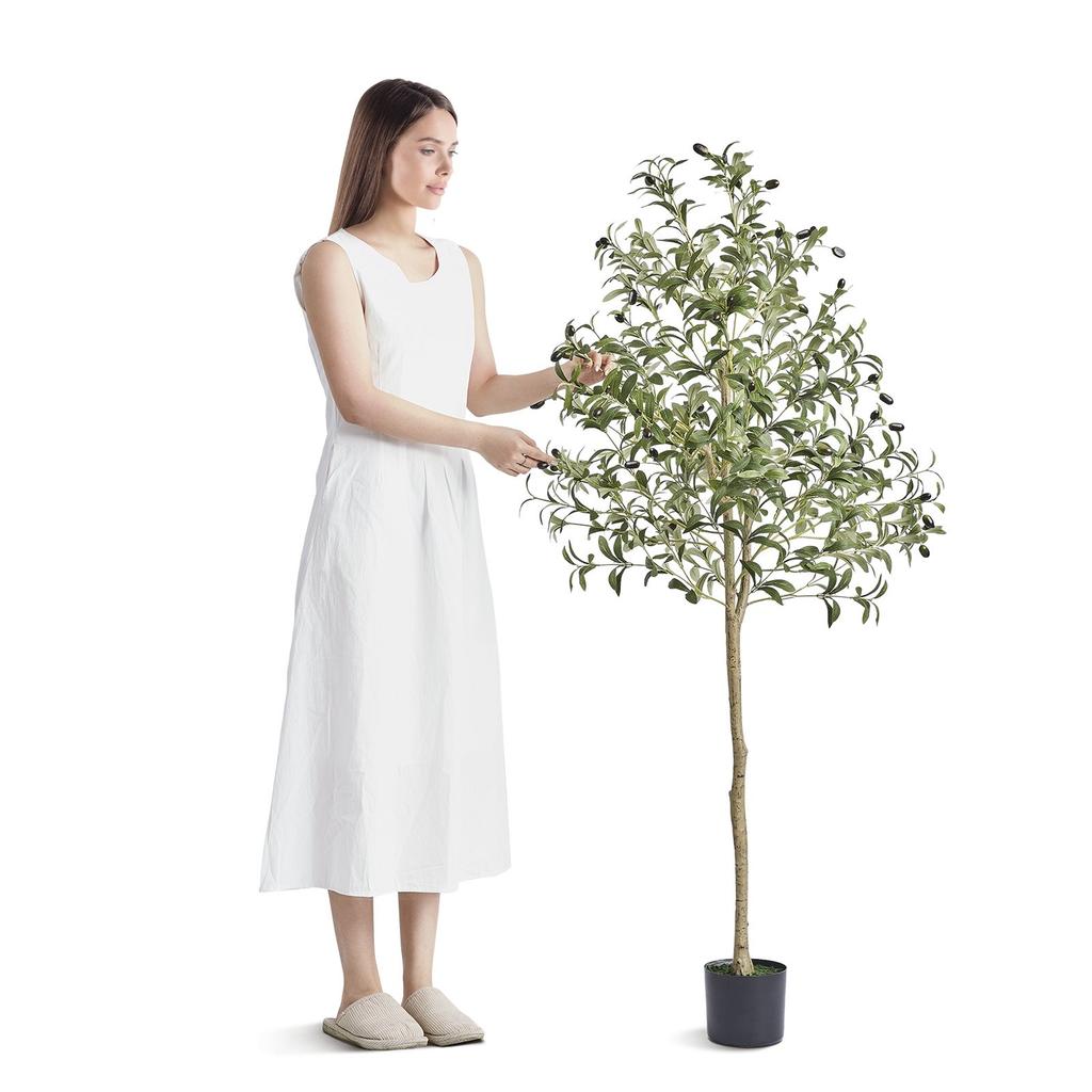 Artificial Olive Tree, 1.5 m Tall Faux Plant, Secure PE Material & Anti-Tip Tilt Protection Low-Maintenance Plant, Lifelike Green Fake Potted Tree for