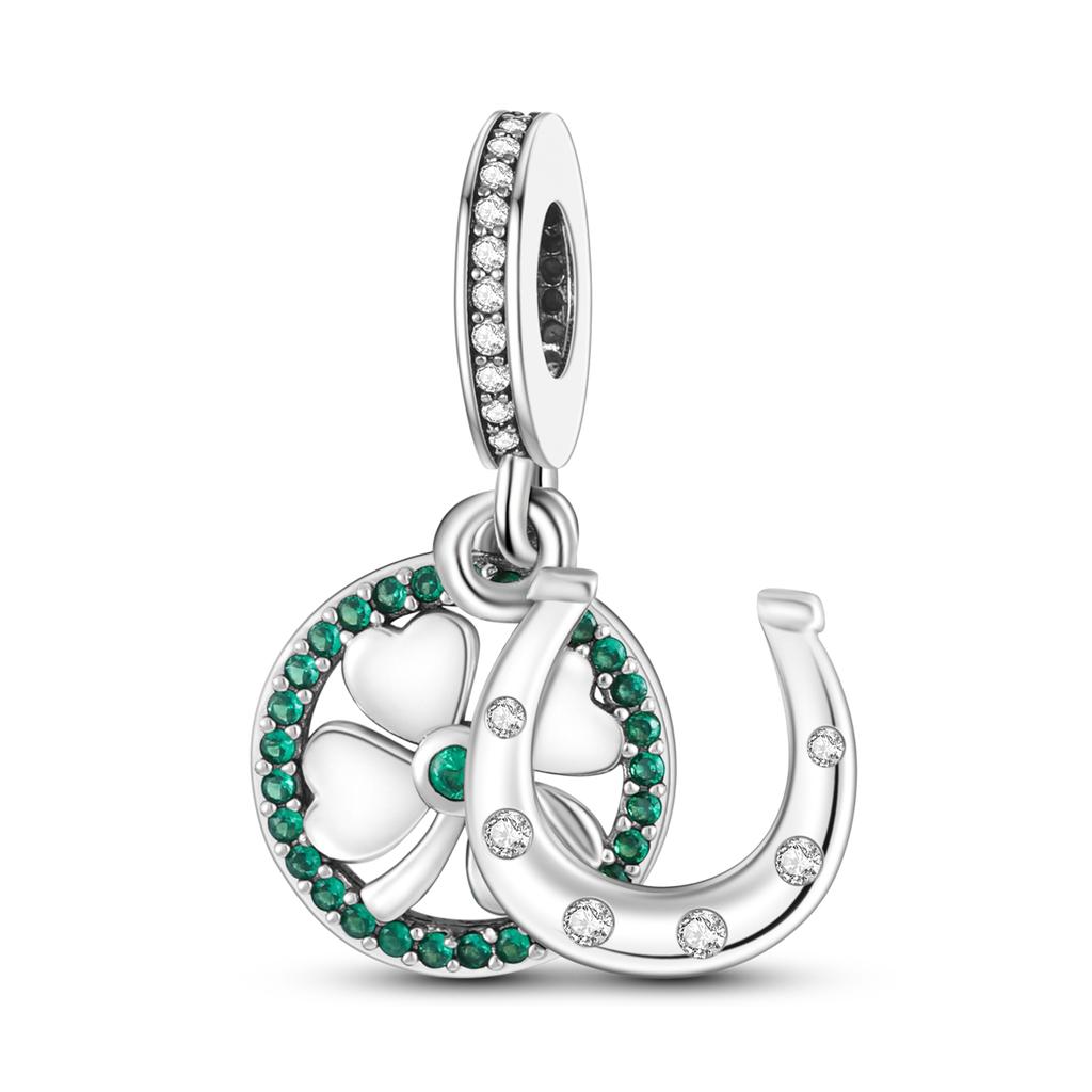 Silver Plated Green Series Avocado Pendant Four-leaf Clover Charms Beads Fit Original  Bracelet Women Jewelry