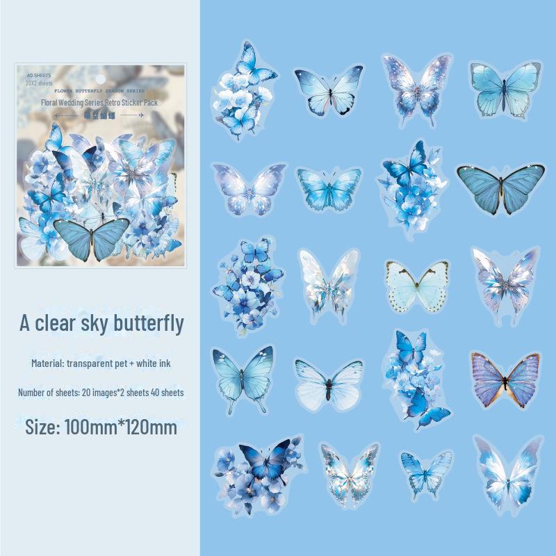 Набор ретро-наклеек серии Fantasy Butterfly Shadow с полупрозрачным ПЭТ-дизайном