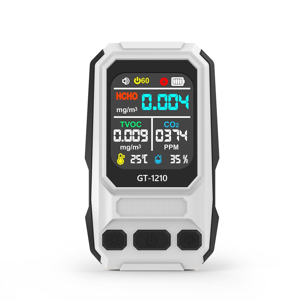 5-in-1 Air Quality Tester Carbon Dioxide HCHO TVOC Temperature Humidity Meter Rechargeable Audible Visual Alert Large Backlit Display Por