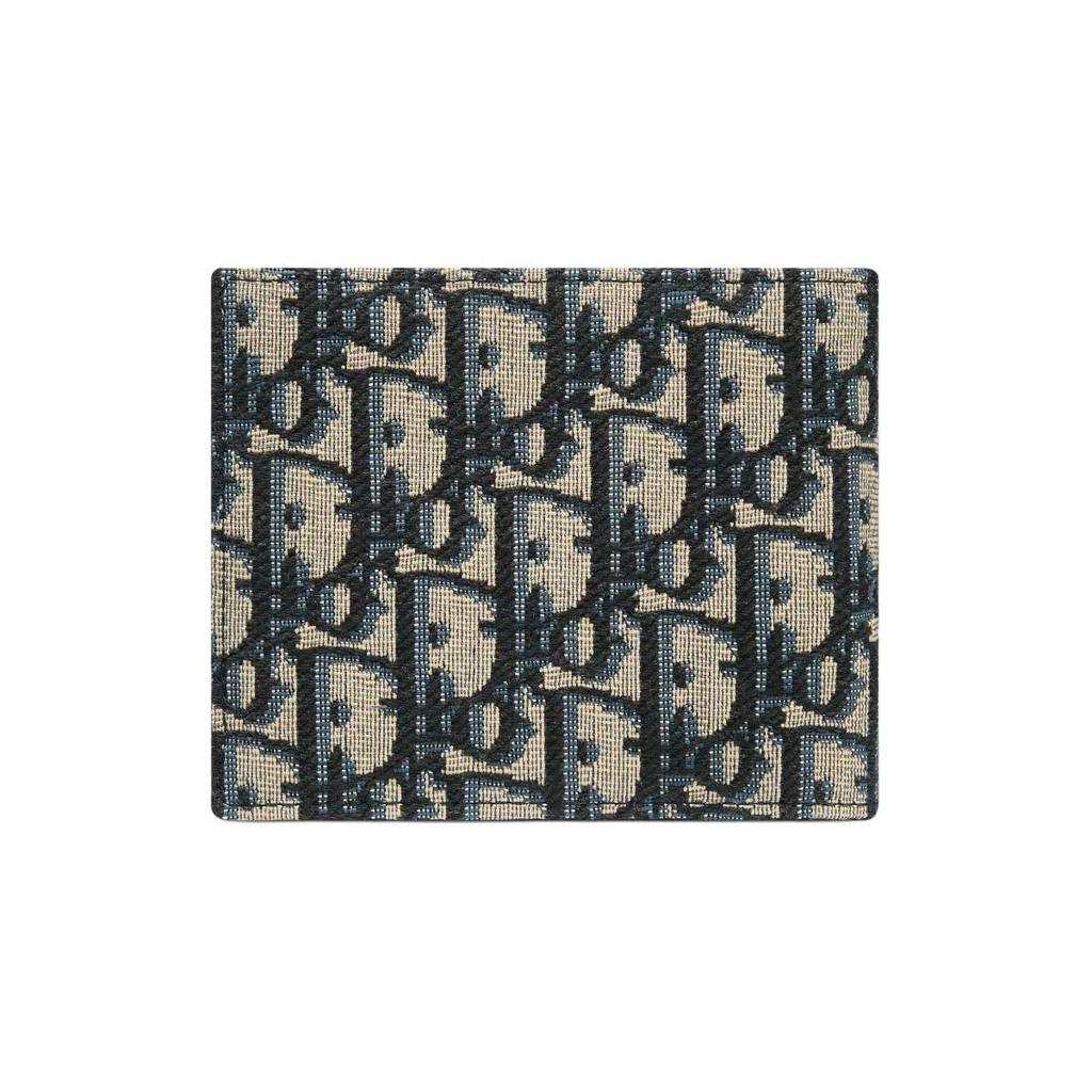 Dior Embroidered Monogram Leather Lined Short Double Fold Fabric Wallet Unisex Wallet Beige Black 2OBBH027YSE-H05E