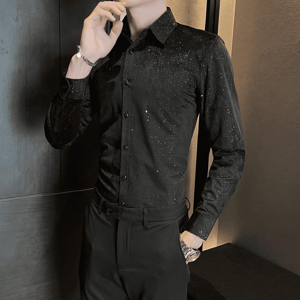 Мужская рубашка с длинным рукавом 2025 Новый корейский стиль Модный тренд Приталенная Повседневная