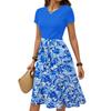 Women's Casual Fashion Belted Floral Print Short Sleeve Round Neck Elegant Dress