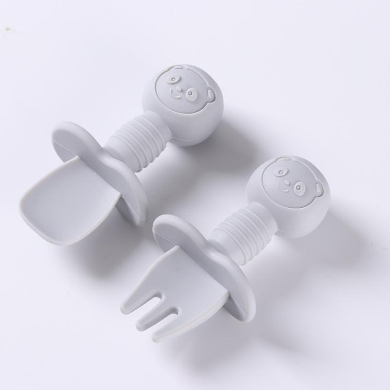 2pcs Food Grade Children Handle Spoon Fork Cutlery Baby Coaching Complementary BabyFeeding