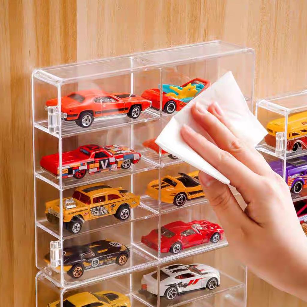 Siawadeky Tomica Set of 8 Holds 16 Scale Collection Case for Miniature and Display Case, 2, Compartments, Transparent, Dustproof, Waterproof, 1/64