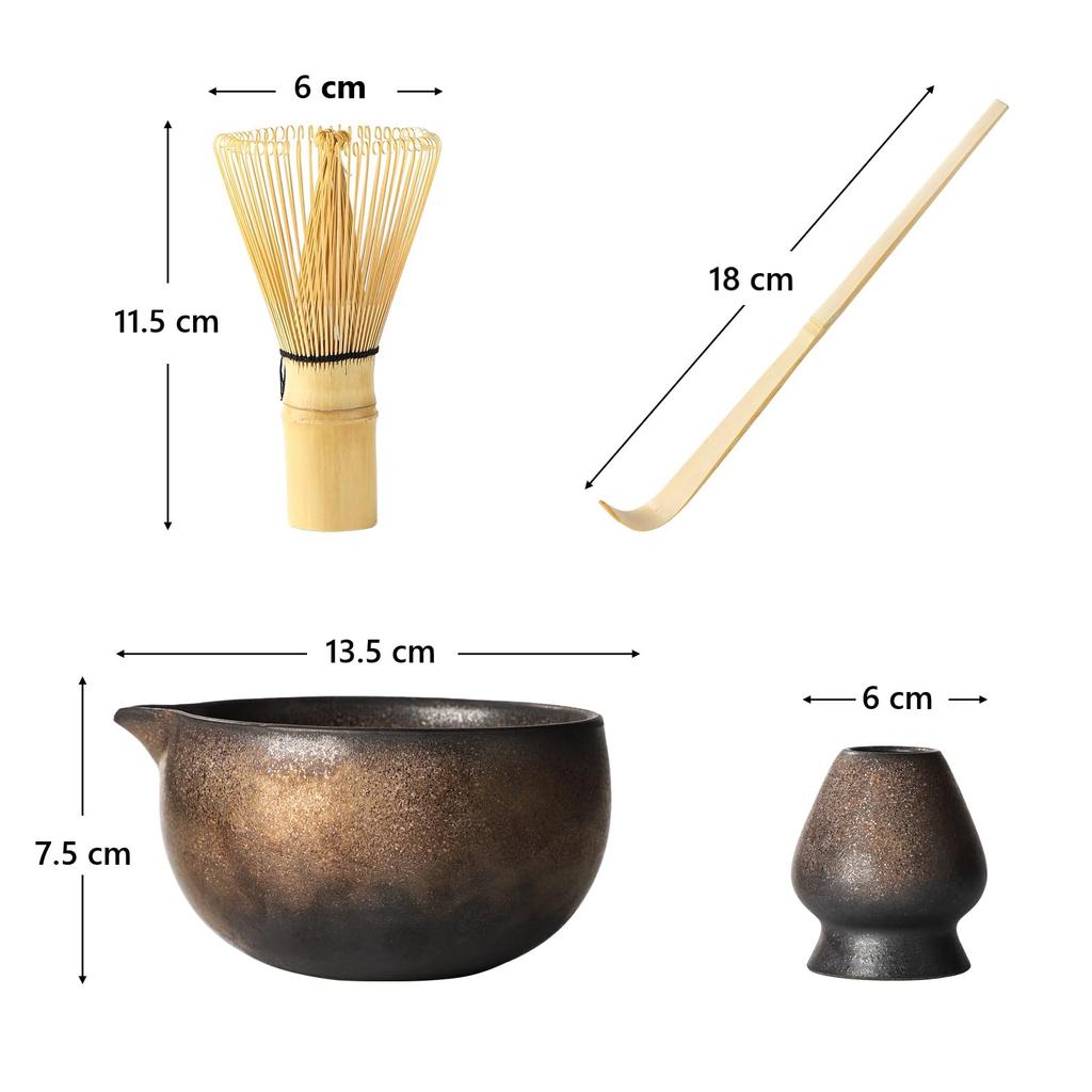 Katakuchi Matcha Bowl Set, Tea Ceremony Utensils, Tea Bowl, Chawan (Tea Whisk), Chashaku (Tea Scoop), Peach-Shaped Round Tea Scoop (Grey with