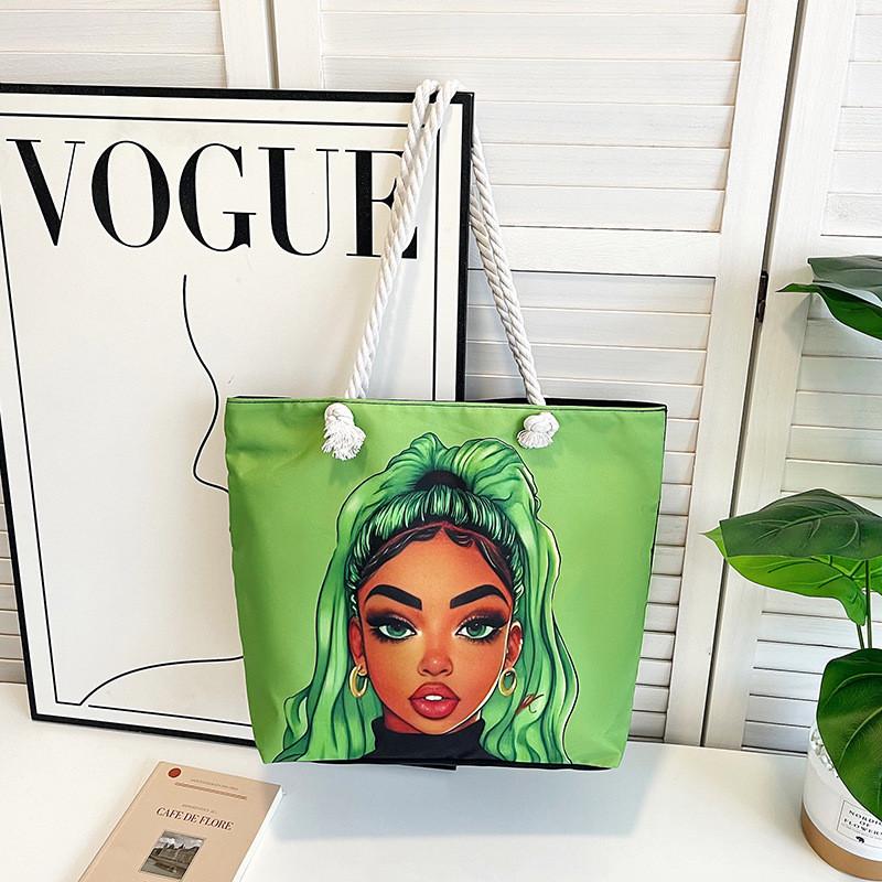 Canvas Tote Bag For Women With Creative Print And Spliced Design For Casual Travel