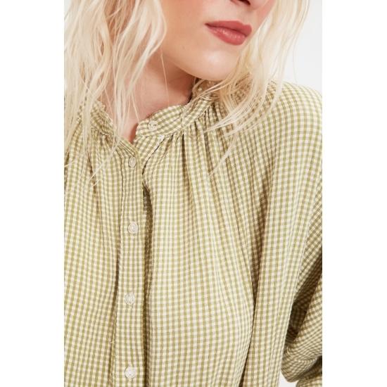 Blouses & Shirts Judge Collar Gingham Balloon Sleeve Shirt