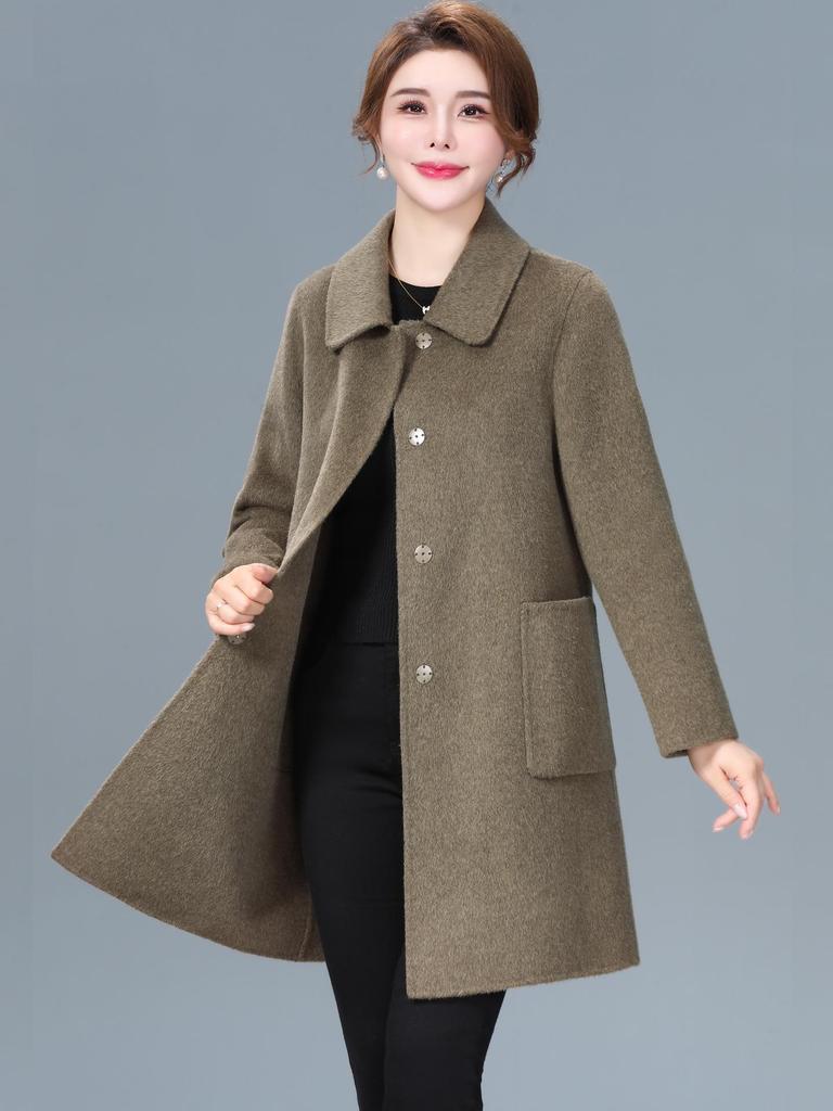 Женское кашемировое пальто средней длины двустороннее на осень/зиму 2025 - Элегантное шерстяное пальто для женщин среднего и пожилого возраста
