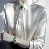 Satin Women's Blouses Korean Office Lady Shirts Loose Spring Summer Vintage Clothing Solid Long Sleeve Women Tops Without Lapel Jewellery