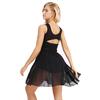 Women's Retro V Neck Chiffon Skirt Ballet Leotard Asymmetric Lyrical Dance Dress