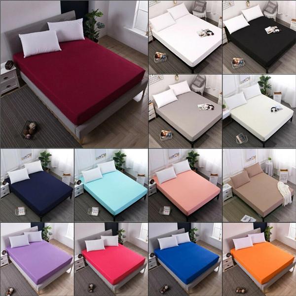 Waterproof Solid Bed Fitted Sheet Four Corners with Elastic Band Multi Size Anti-mite Mattress Cover Deep Pocket Bedsheets Bed Cover