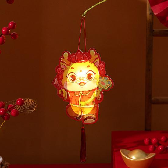 Ручные фонарики Года Дракона, милый мультяшный дизайн, ручной фонарь с четким принтом и зашифрованными кисточками