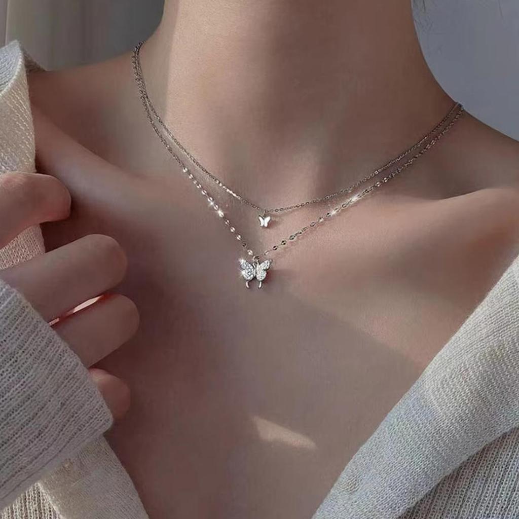 1 Женское Изысканное Двухслойное Ожерелье-Бабочка Lats Блестящая Двухслойная Цепь-Ожерелье Ювелирное Изделие Банкет Вечеринка Праздничный Подарок