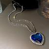 Luxury Blue Zircon Heart Pendant Necklace Ocean Heart Lady Love Eternal Zircon Party Gift Lady Wedding Accessories