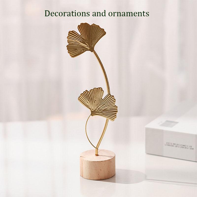 1 шт. Золотые перья листьев гинкго, металлические фигурки, ручные настольные поделки, украшения, реквизит для фотографий, статуи, скульптуры, домашний декор