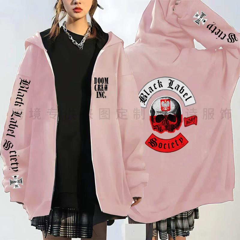Black Label Society Skull Print Hoodie Loose Fit Fleece Sweatshirt Teen Boys