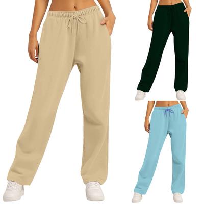 Женские зимние спортивные штаны, однотонные повседневные брюки, женские флисовые спортивные штаны, широкие прямые брюки