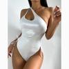 Летний сексуальный комбинезон с вырезом на шее, бикини, женский купальник с завязками, облегающий однотонный боди, купальник, женский модный праздничный пляжный женский купальник 24336