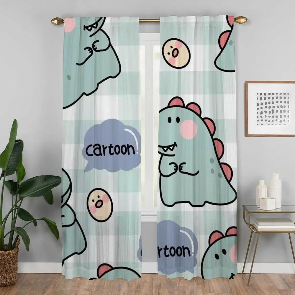 Anti-mosquito Curtains for Living Room Cute Dinosaur Window Curtain Shades Kitchen Curtains 2 Pieces Tulle for Bedroom Partition