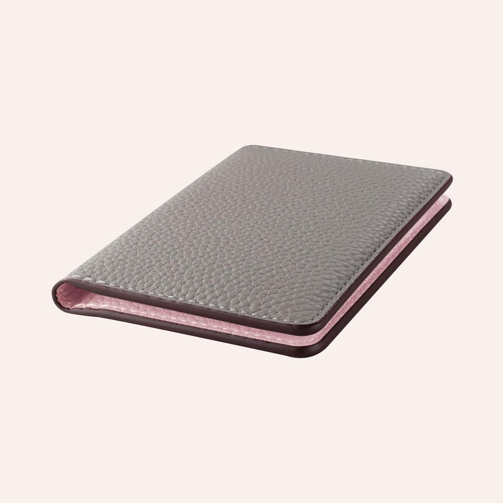 COGURE Card Case Genuine Leather Shrink Calf Leather Thin Bifold Unisex Gift Box Included Window Pocket [COGURE] Greige+Pink