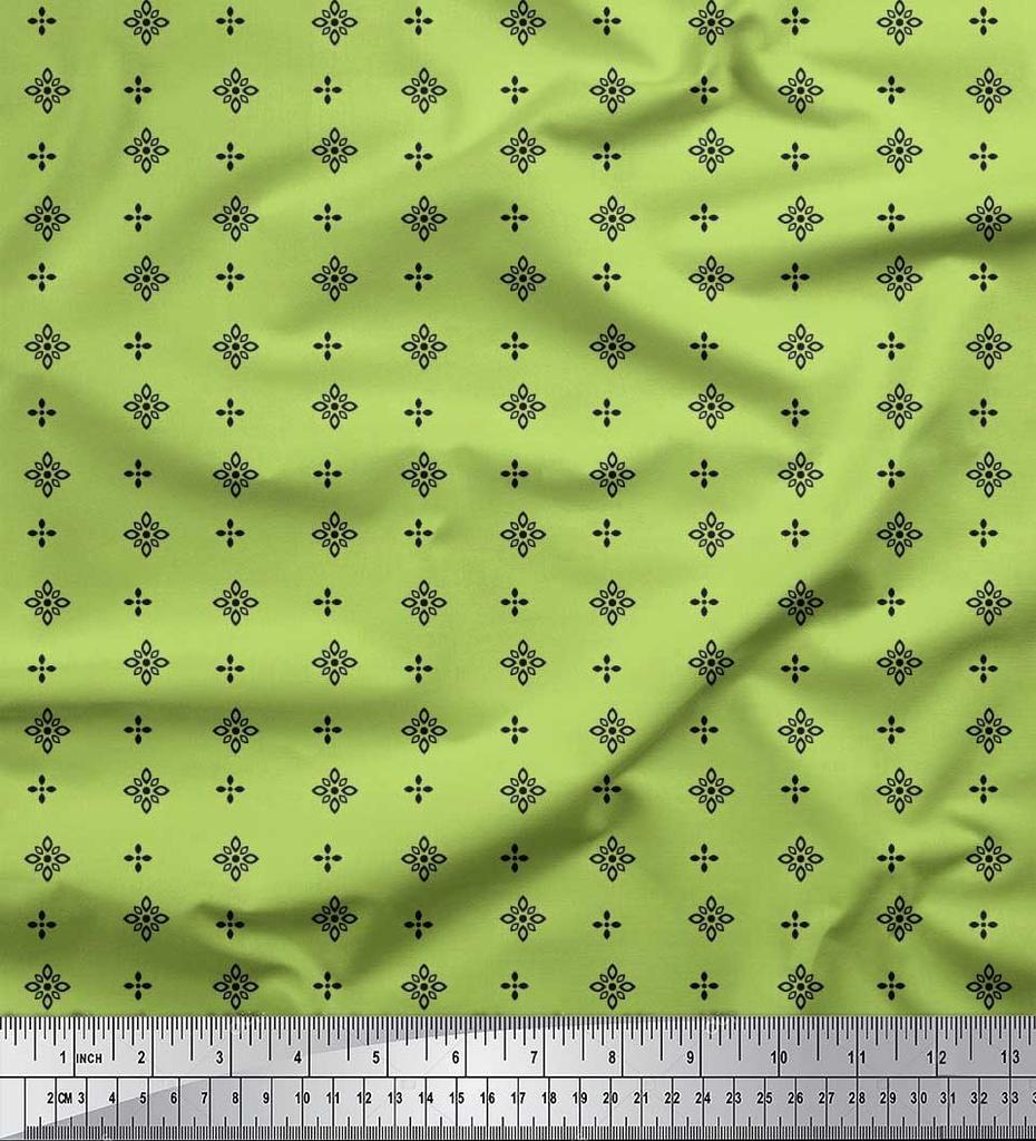 Soimoi Japan Crepe Satin Fabric Black Small Motif Shirting Printed Craft Fabric by the Metre 42 Inch