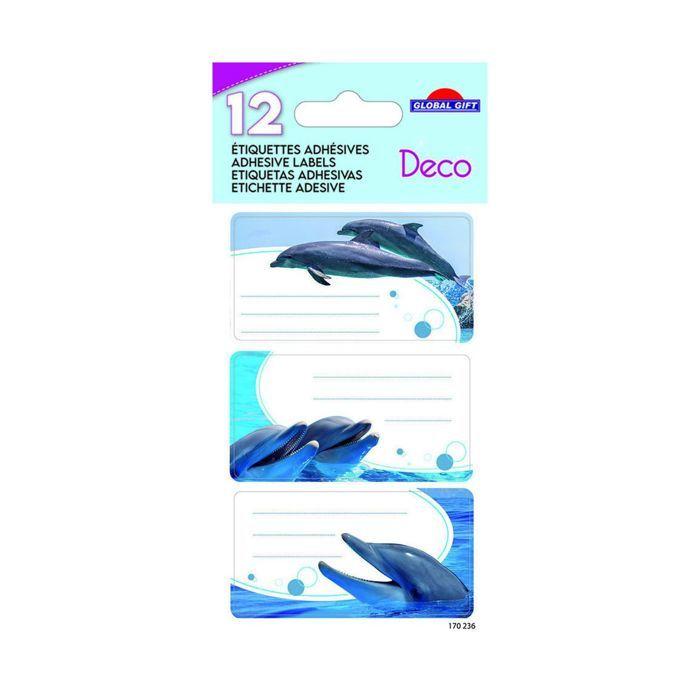 12 School Adhesive Labels - Rectangle - Dolphin Pictures