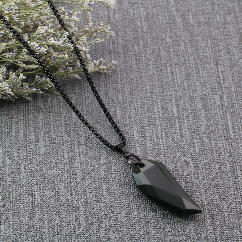 Обсидиановый волчий клык, обсидиан, изгоняющий зло, удачу, ожерелье из камня силы, цепочка из нержавеющей стали [Coai] для мужчин