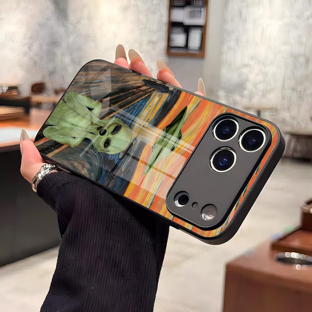 Смешной Космический НЛО Инопланетная Штука Чехол Для Телефона Для IPhone 17 Air 16 E Pro Max 15 14 13 Mini 12 Pro 11 Max Plus Черная Стеклянная Крышка