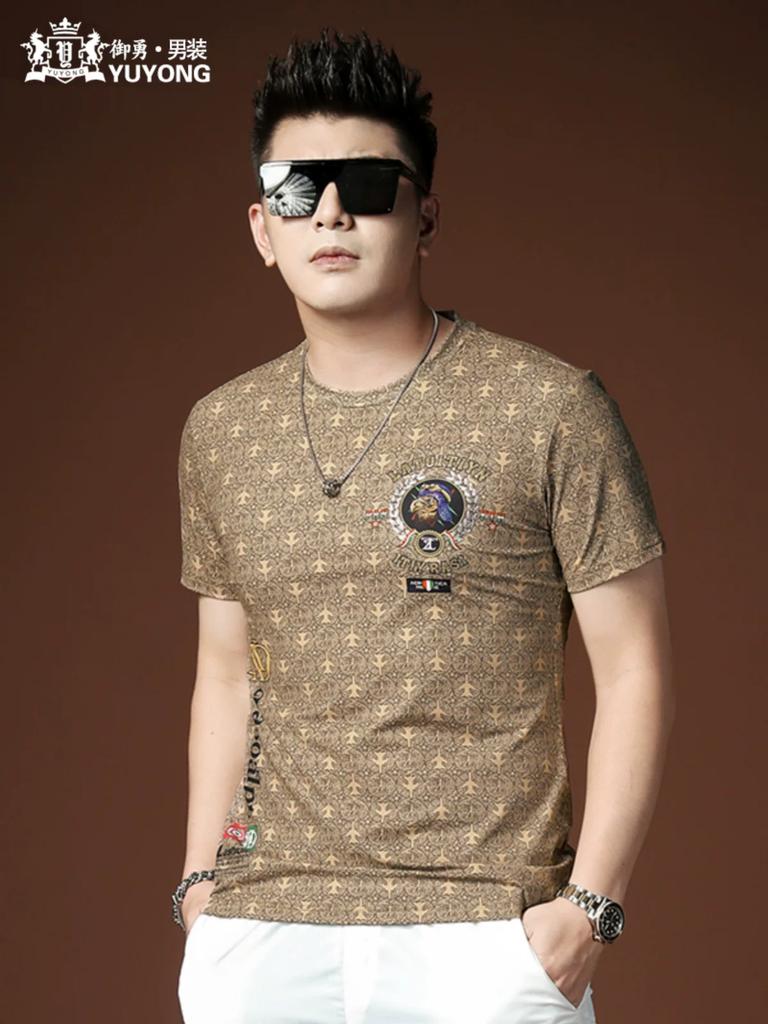 European Fashion Men's Clothing 2025 Summer Collection Half-Sleeve Round-Neck Top High-End Men's Trendy Brand Printed Short-Sleeve T-Shirt