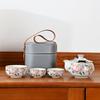 Ru Kiln Twisted Branch Lotus, a Pot of Three Cups of Travel Tea Set, a Complete Set of Express Cup Outdoor Portable Bag, Brewing Teapot