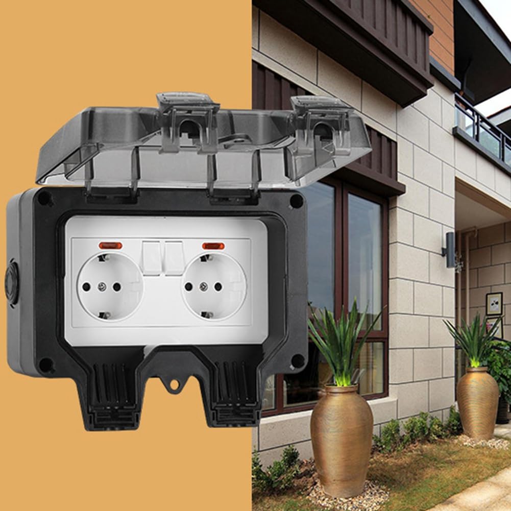 Black IP66 two open plus Autonavi waterproof socket 16A European outdoor waterproof socket