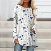 Plus Size Women Spring Flower Printed Comfy Long Sleeve Round Collar T-shirt Casual Baggy Mid Length Tee Tops