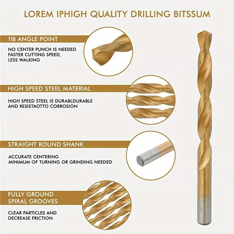 Набор из 99 сверл с титановым покрытием - Высокоскоростные, прочные, для металла, дерева, пластика, алюминиевого сплава, смешанные сверла в кейсе для хранения