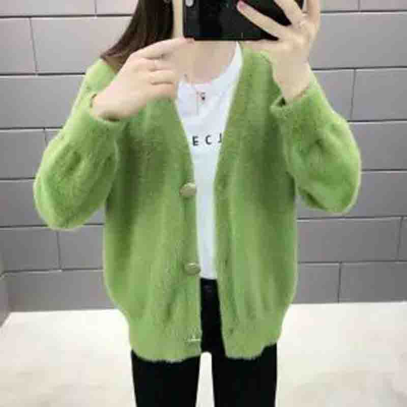 Весенне-осенняя корейская версия норкового флиса вязаная куртка-кардиган, свитер, женская короткая свободная верхняя куртка