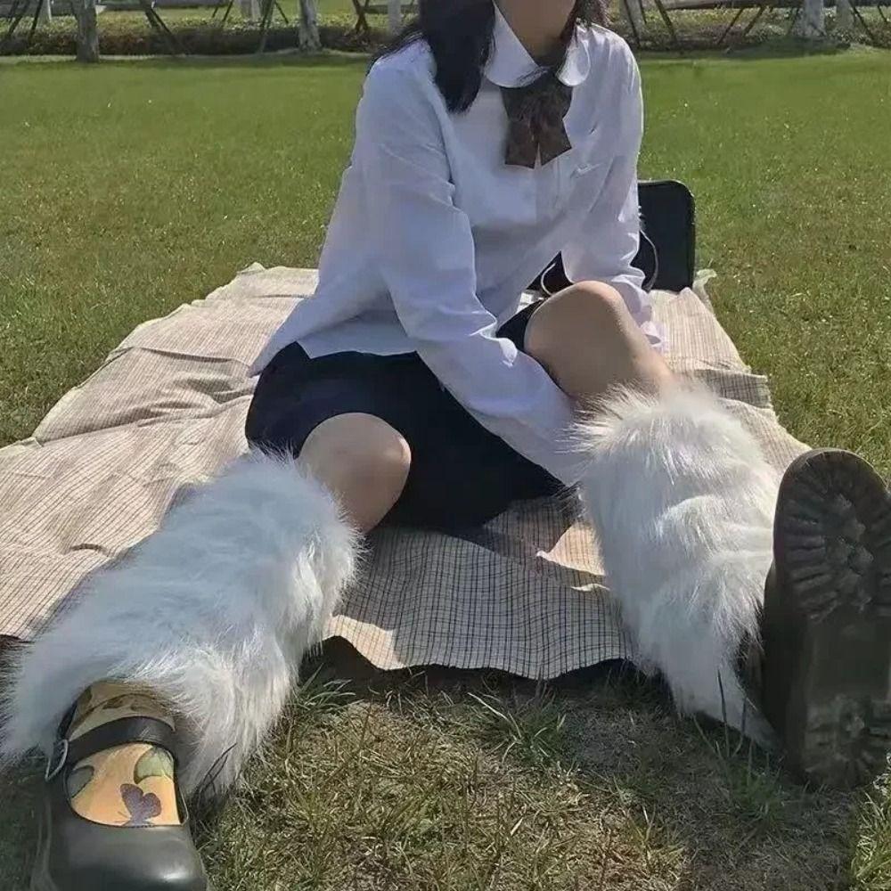 Гетры из искусственного меха в стиле Лолита, утолщенные, длинные носки-гольфы, имитация меха, пушистые гетры, осень/зима