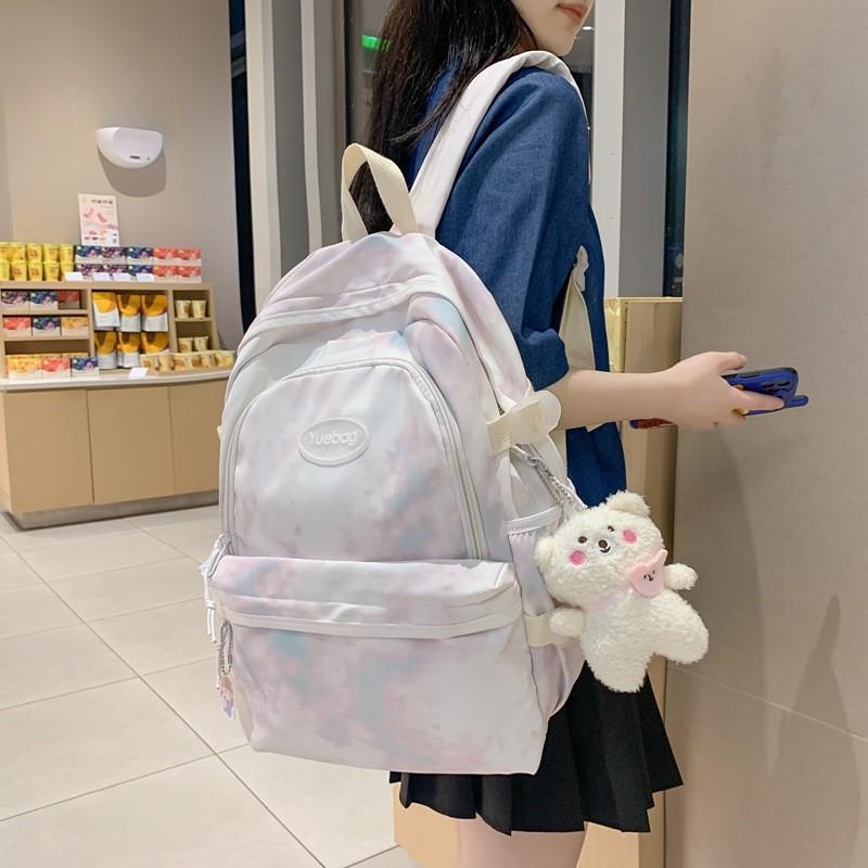 Fashionable Letter Decoration Tie Dye Pattern Student Casual Backpack For Campus Daily Use