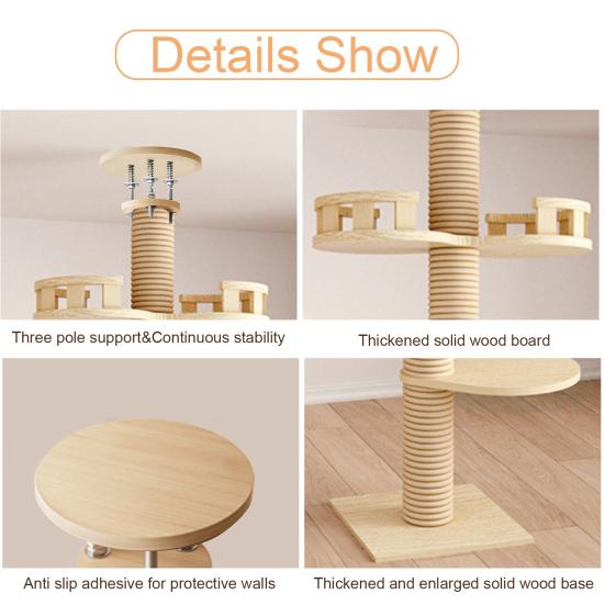 Cat Tree Floor To Ceiling Cat Tree Height Adjustable Cat Tower 6 Tier Hemp Scratching Post High Sturdy Cat Activity Tree Cat Scratching Post