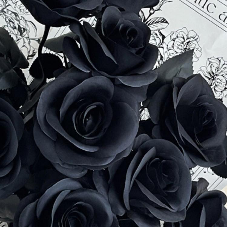 Black Rose Gothic Dark Simulation Flower Black and White Red Halloween Decoration Fake Flower Cross Border Single Silk Flower Fake Flower