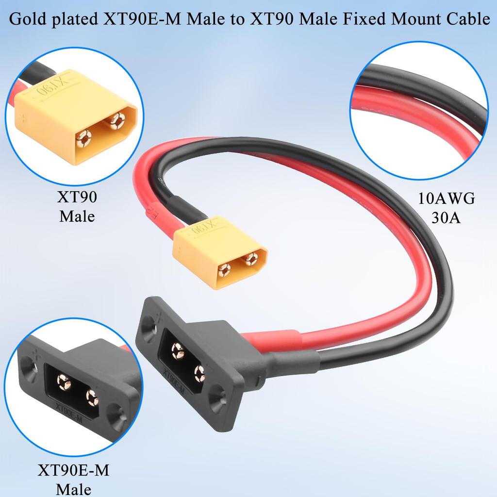 Кабель XT90E-M Папа на XT90 Папа 30см 10AWG Позолоченный с Креплением на Панель, Защитным Колпачком – RC Адаптер для Lipo Аккумулятора