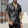 Мужская летняя рубашка с глянцевой поверхностью, отложным воротником, однобортный кардиган, свободная рубашка для вечеринок, повседневная одежда средней длины, топ