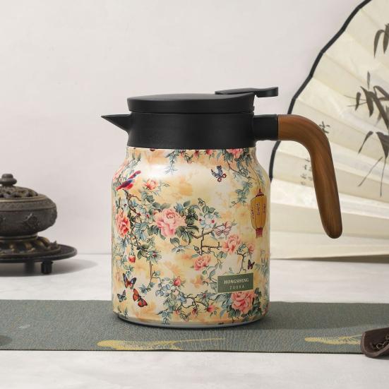 Винтажный цветочный изолированный чайник 1000 мл Мини-кофейник Офисный термос для чая Встроенный заварочный чайник для воды Кувшин для напитков Термос для кофе