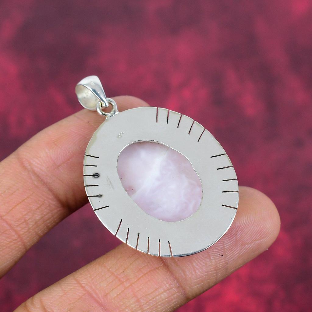 Подвеска из розового опала, драгоценный камень ручной работы, 925 пробы, кулон, уникальный дизайн, ювелирное изделие, для женщин