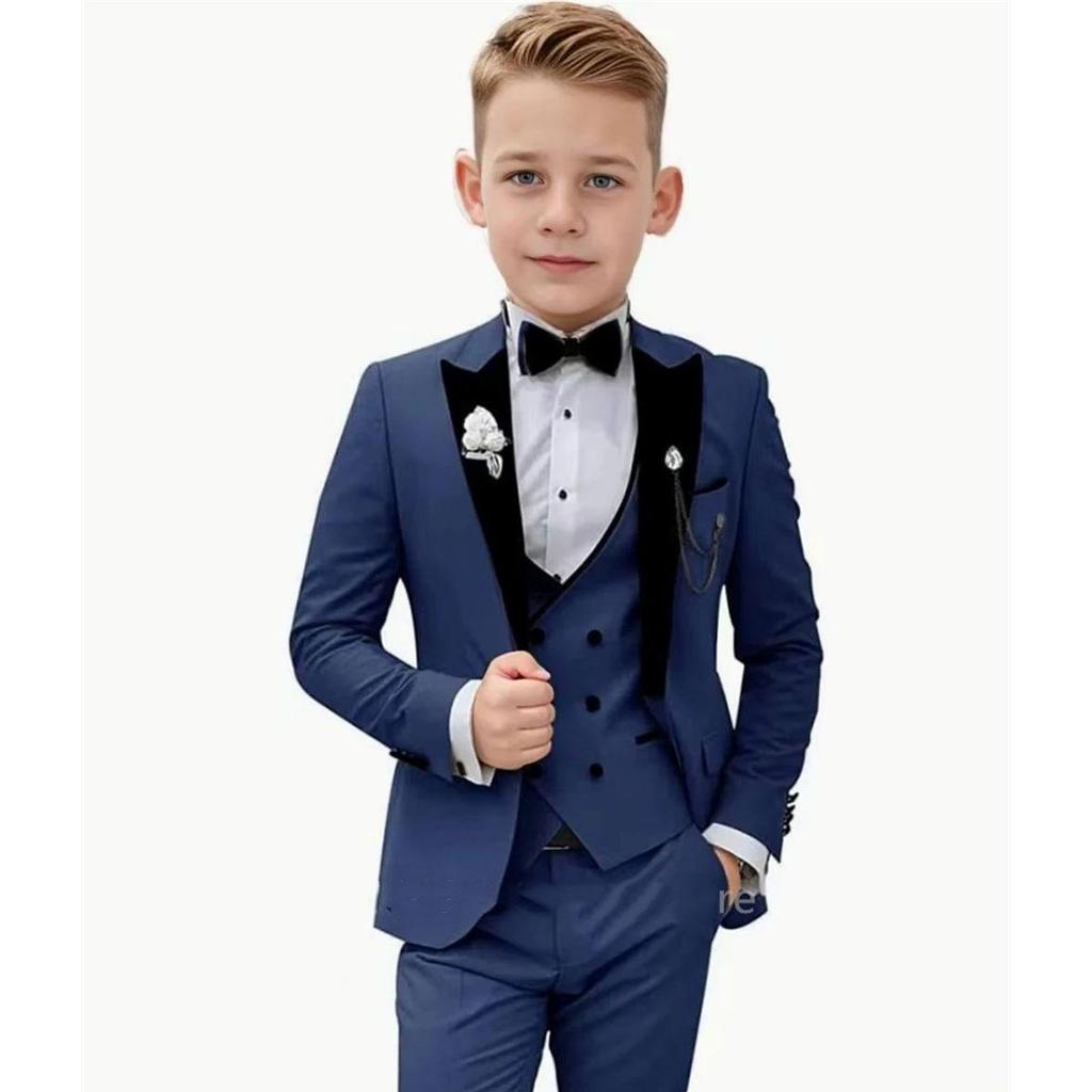 Однотонный костюм для мальчиков: пиджак, брюки, жилет, набор с пиковым лацканом, блейзер, свадебные смокинги для детей, формальная одежда для вечеринки, сценический костюм, формальные детские костюмы