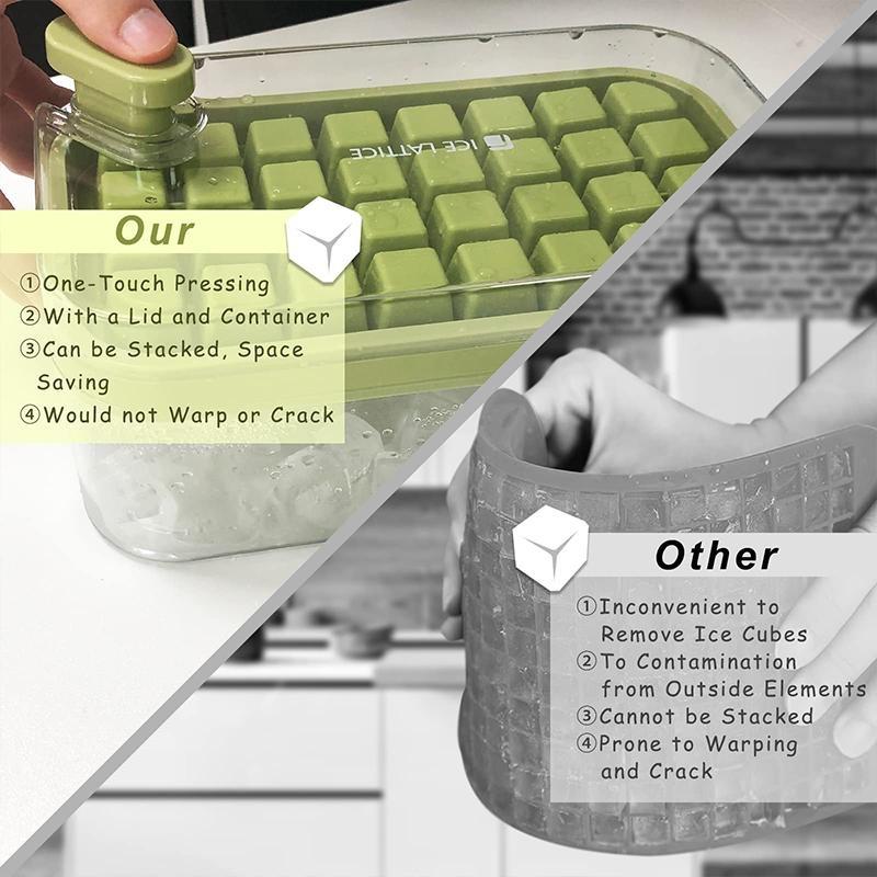 1 шт., пресс-форма для льда с одной кнопкой, коробка для формования льда 32/64 сетки, пластиковая форма для изготовления кубиков льда, форма для лотка для льда с коробкой для хранения с кухонным барным инструментом для прохладительных напитков