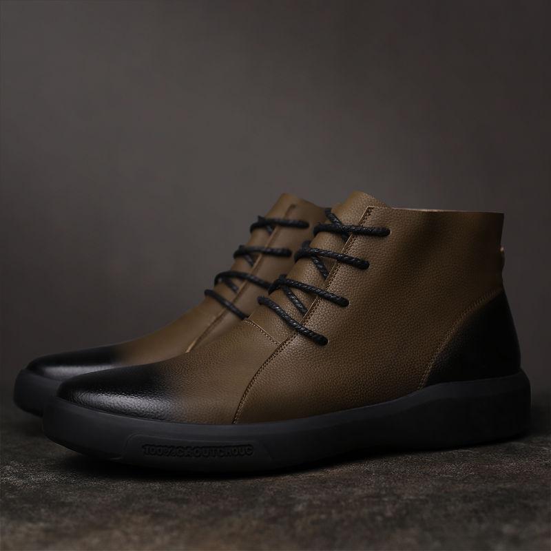 Новые кожаные ботинки из воловьей кожи, мужские зимние мужские кожаные ботинки с высоким верхом, обувь на флисовой подкладке, теплая дизайнерская обувь с хлопковой подкладкой