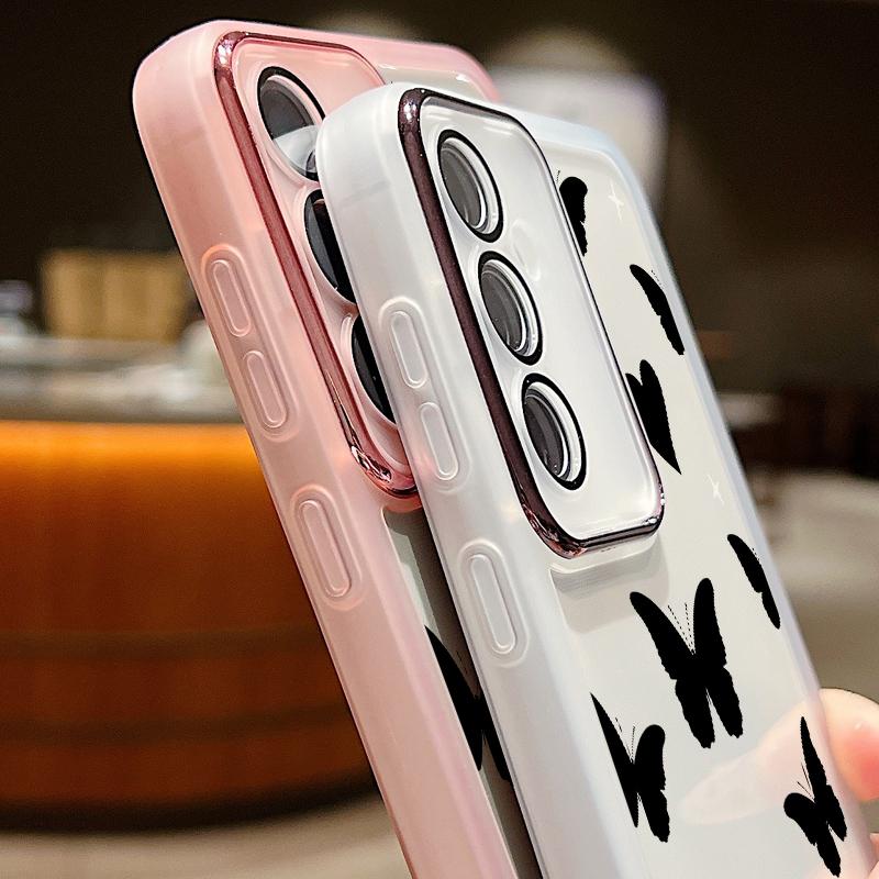 Прозрачный силиконовый чехол для телефона с принтом сердечек и бабочек для Samsung S24 Ultra S23 S22 S21 S20 FE A54 A34, противоударный защитный мягкий бампер для объектива