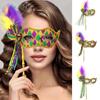 Маска Марди Гра для женщин, блестящая маска со съемной кисточкой и перьями, венецианская маска с ручной палочкой или ремешком для маскарадной вечеринки