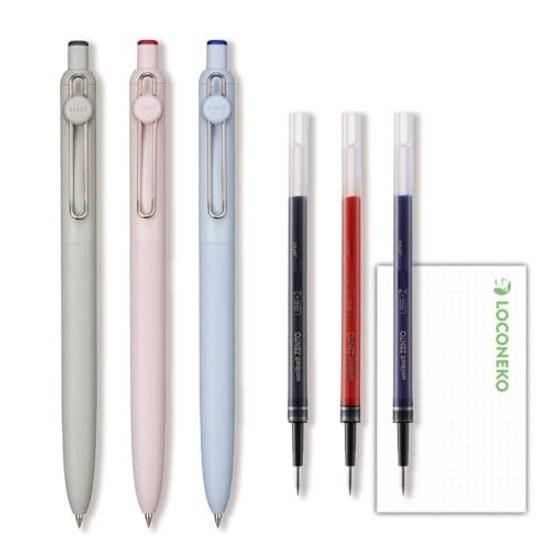 Mitsubishi Pencil Water-Based Ballpoint Pen Uni-ball ZENTO Basic Model UBN-ZS UBR-Z Black Red Blue Body + Refill Loconeco Card (0.7mm)