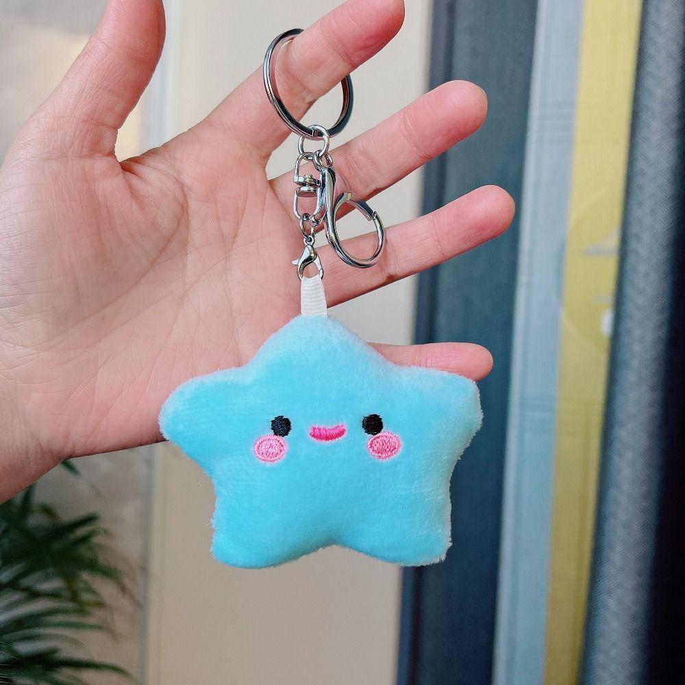 Fluffy Fur Smile Stars Plush Keyring Pom Pom Starfish Smile Stars Backpack Pendant  Wedding Gifts